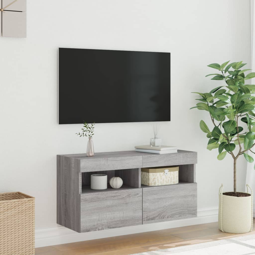 vidaXL TV-Wandschrank mit LED-Leuchten Grau Sonoma 80x30x40 cm