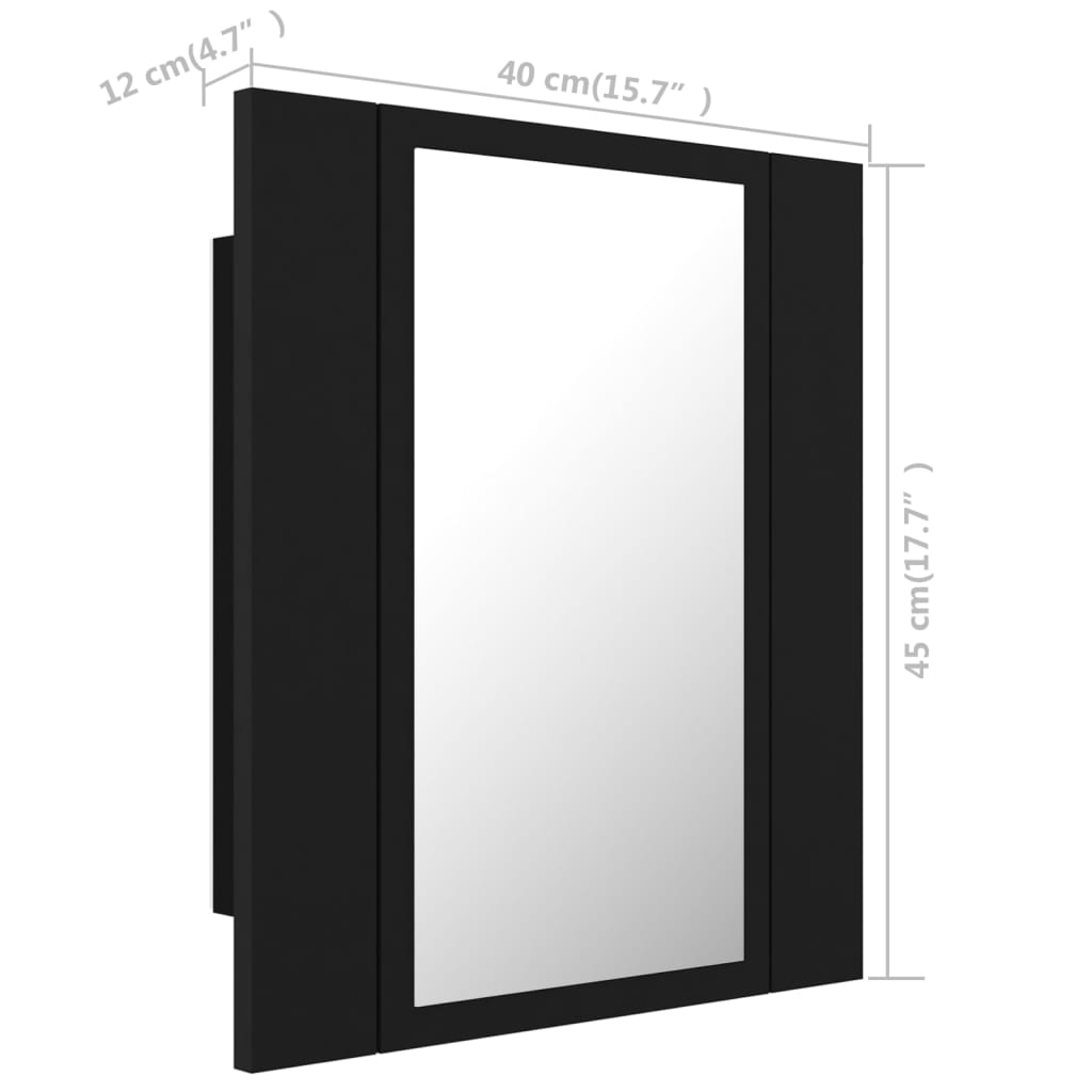 vidaXL LED-Bad-Spiegelschrank Schwarz 40x12x45 cm Acryl