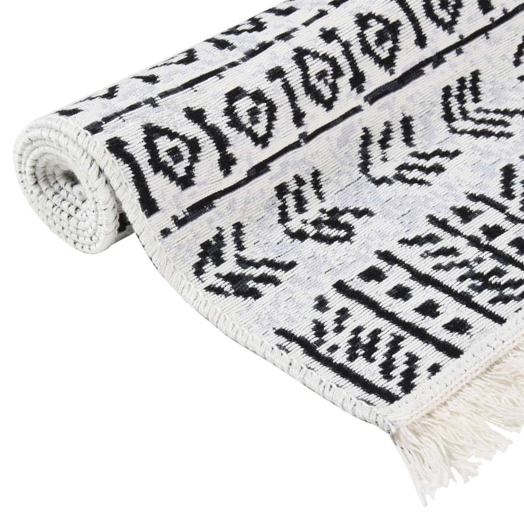 vidaXL Teppich Schwarz und Weiß 80x300 cm Baumwolle
