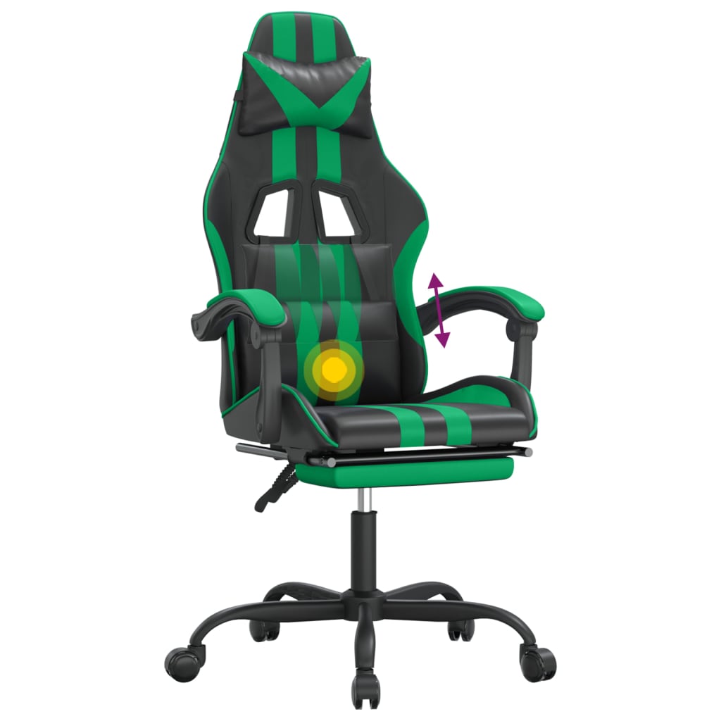 vidaXL Gaming-Stuhl mit Fußstütze Drehbar Schwarz & Grün Kunstleder