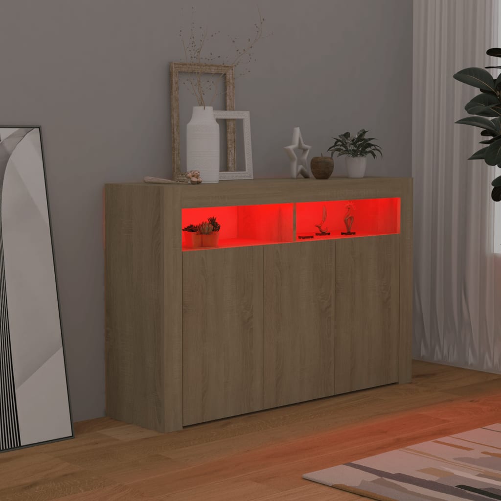 vidaXL Sideboard mit LED-Leuchten Sonoma-Eiche 115,5x30x75 cm