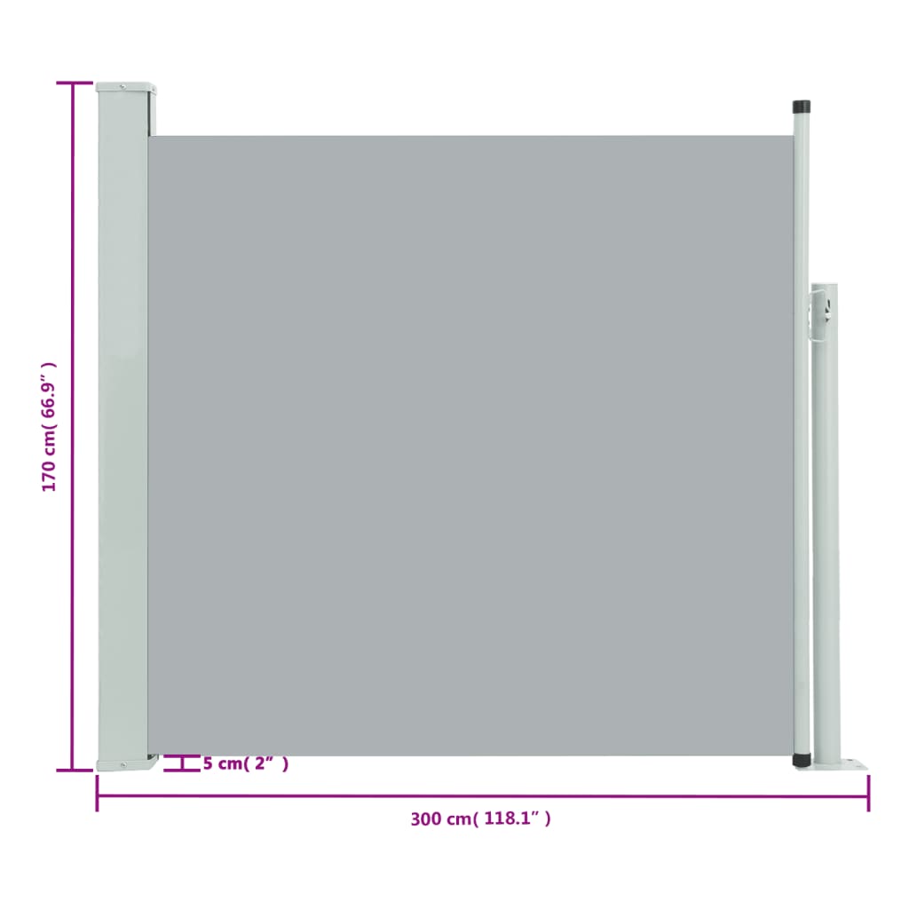 vidaXL Ausziehbare Seitenmarkise 170×300 cm Grau