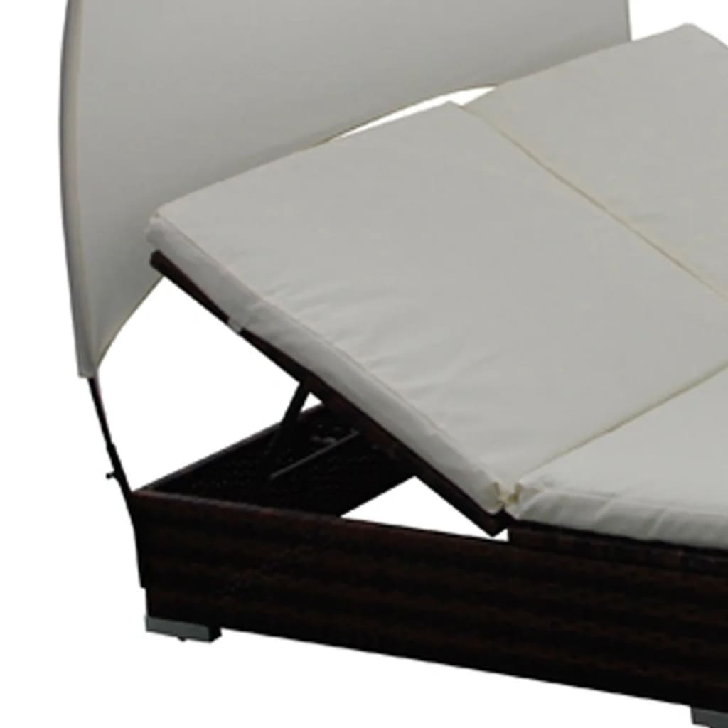 vidaXL Outdoor-Bett mit Dach und Auflagen Poly Rattan Braun