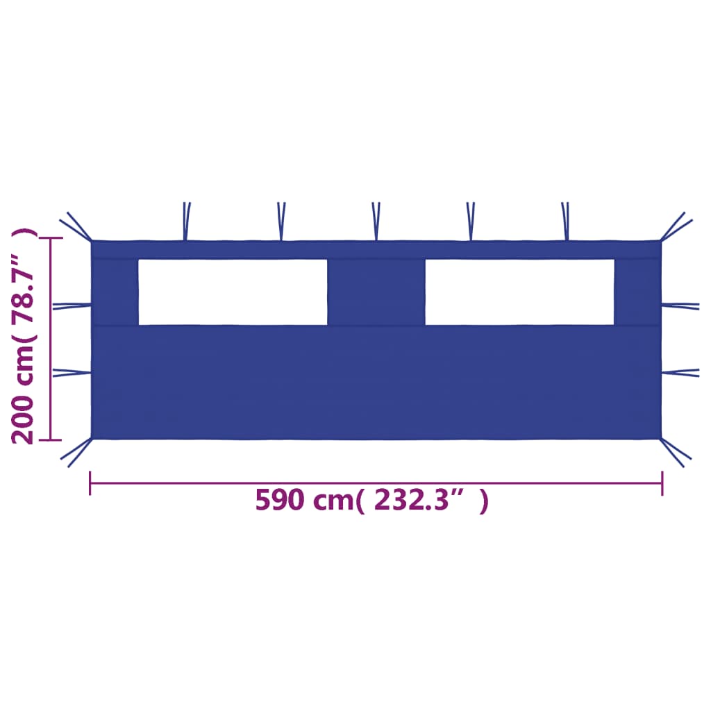 vidaXL Pavillon-Seitenwand mit Fenstern 6x2 m Blau