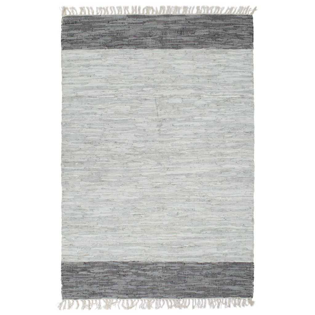 vidaXL Handgewebter Chindi-Teppich Leder 160x230 cm Grau