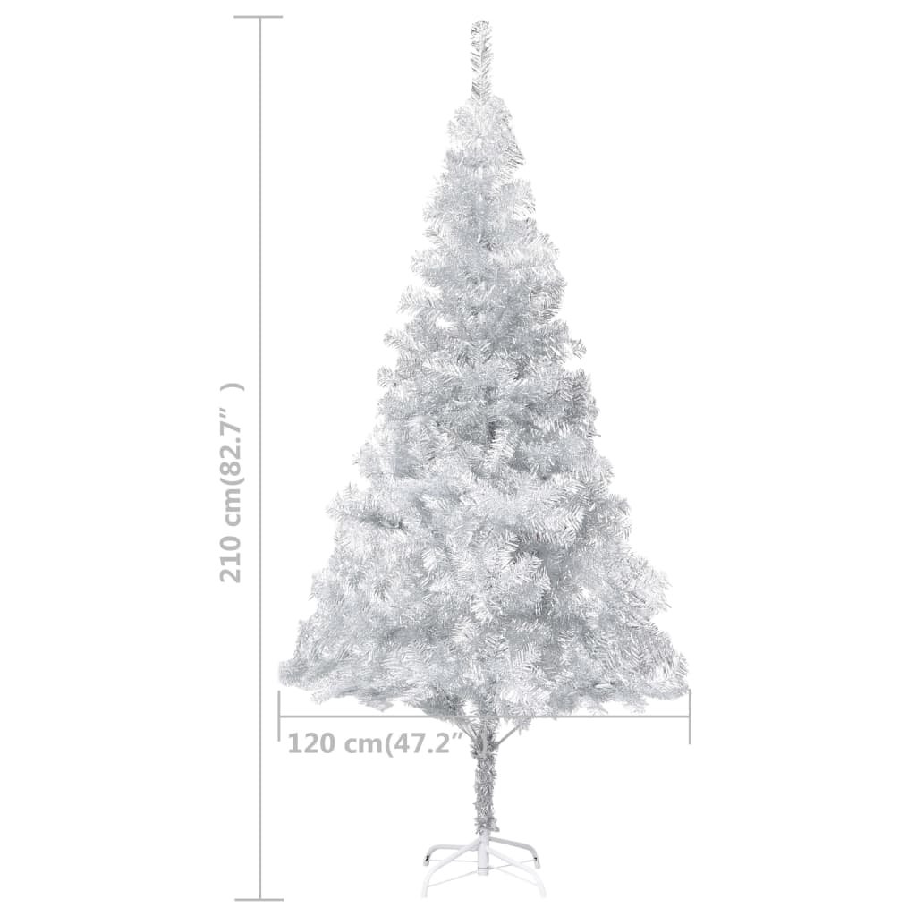 vidaXL Künstlicher Weihnachtsbaum Beleuchtung & Kugeln Silber 210 cm