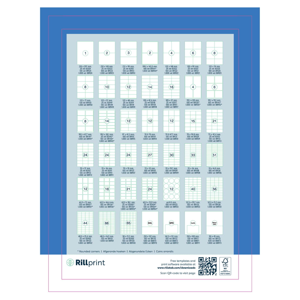 rillprint Selbstklebende Aufkleber Etiketten 105x37 mm 1000 Blatt Weiß