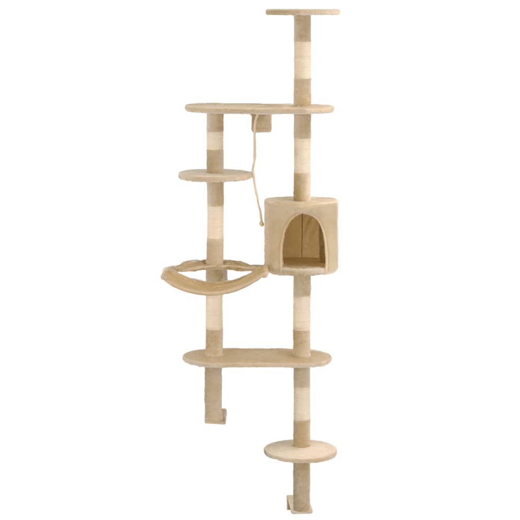 VidaXL Kratzbaum Für Katzen – 119 Cm Hoch, Mit Sisalsäulen, Plüschhöhle & Plattformen, In Creme