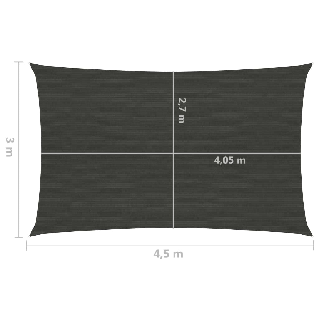 vidaXL Sonnensegel 160 g/m² Anthrazit 3x4,5 m HDPE