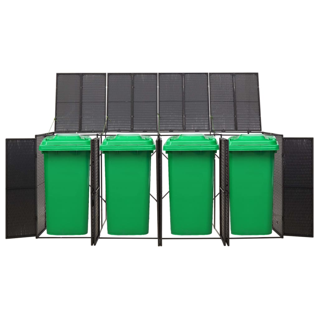 vidaXL Mülltonnenbox für 4 Tonnen Schwarz 274x80x117 cm Poly Rattan