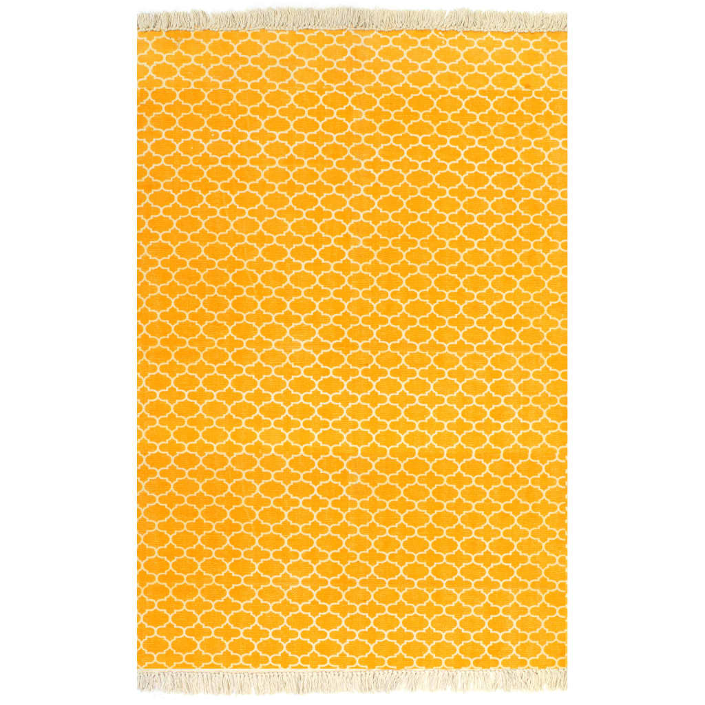 vidaXL Kelim-Teppich Baumwolle 120x180 cm mit Muster Gelb