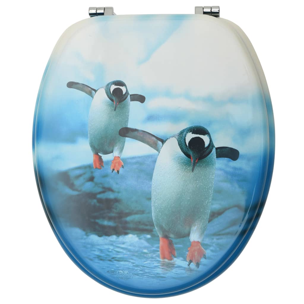 vidaXL Toilettensitze mit Deckel 2 Stk. MDF Pinguin-Design