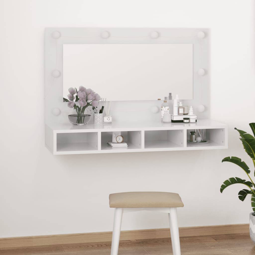vidaXL Spiegelschrank mit LED Hochglanz-Weiß 90x31,5x62 cm