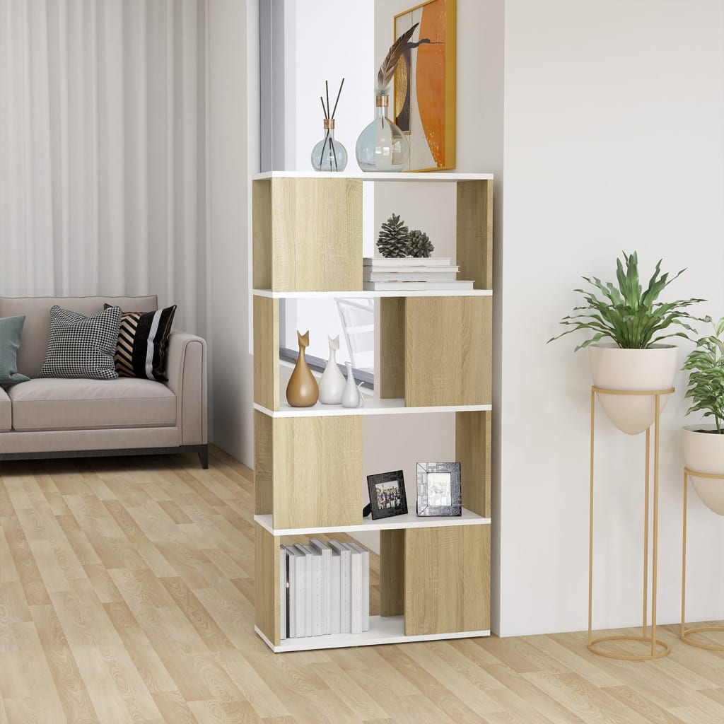 vidaXL Bücherregal Raumteiler Weiß Sonoma-Eiche 60x24x124,5 cm