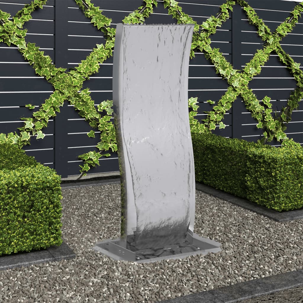vidaXL Gartenbrunnen mit Pumpe Edelstahl 90 cm Geschwungen