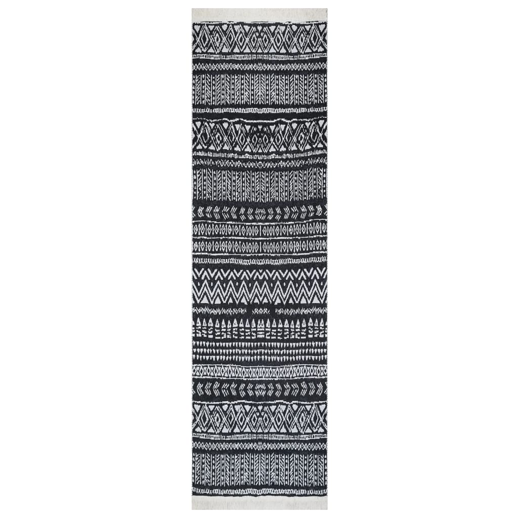 vidaXL Teppich Schwarz und Weiß 80x300 cm Baumwolle