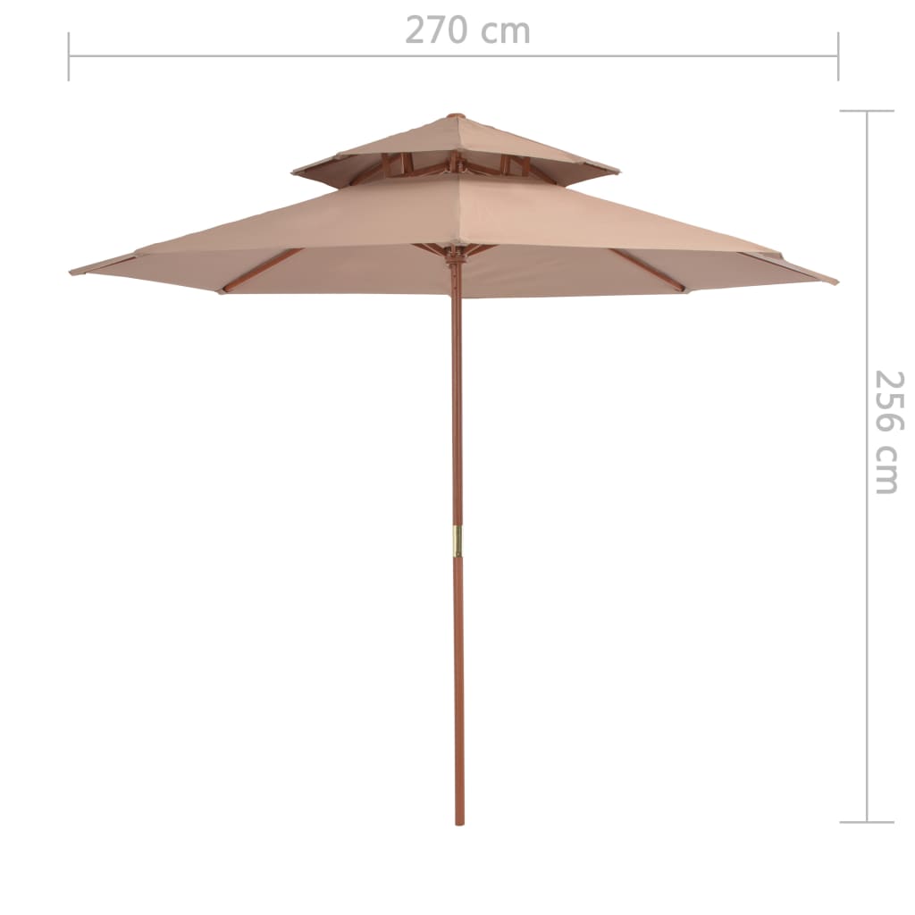 vidaXL Sonnenschirm mit Doppeldach und Holzstange 270 cm Taupe