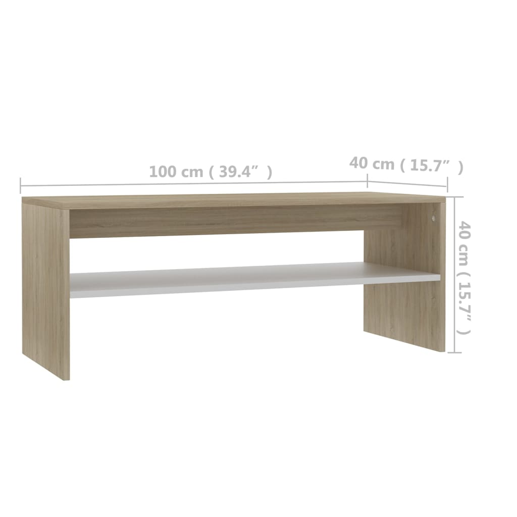 vidaXL Couchtisch Weiß und Sonoma-Eiche 100x40x40 cm Holzwerkstoff
