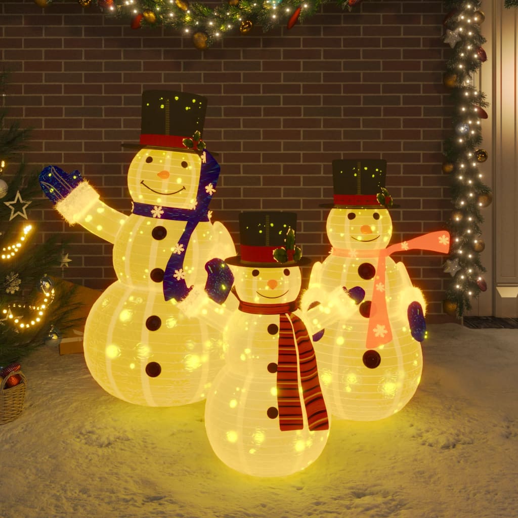 vidaXL LED-Schneemann Familie Weihnachtsfigur Luxus-Gewebe
