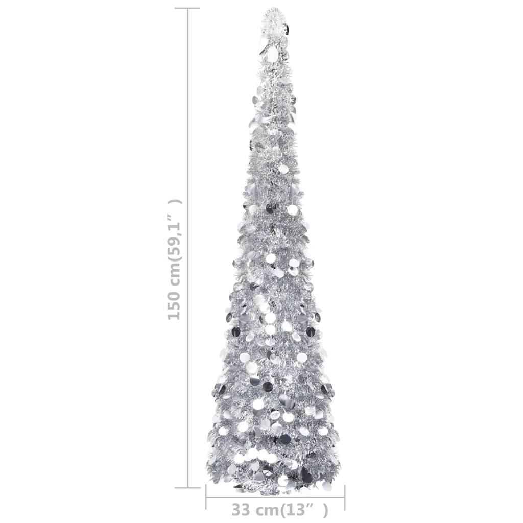 vidaXL Künstlicher Pop-Up-Weihnachtsbaum Silber 150 cm PET