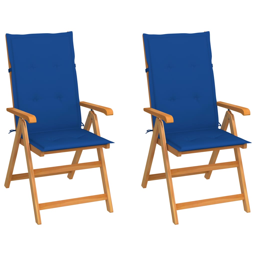 vidaXL Gartenstühle 2 Stk. mit Königsblauen Kissen Massivholz Teak