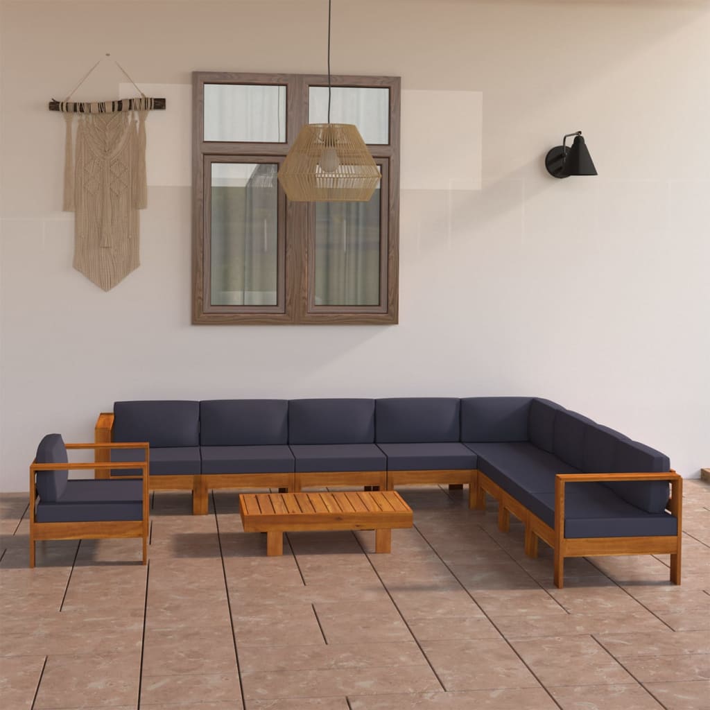 vidaXL 10-tlg. Garten-Lounge-Set mit Dunkelgrauen Auflagen Akazienholz