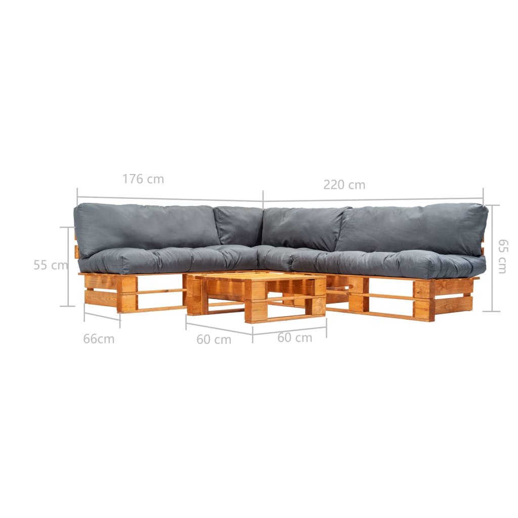 vidaXL 4-tlg. Garten-Lounge-Set aus Paletten mit Grauen Kissen Holz