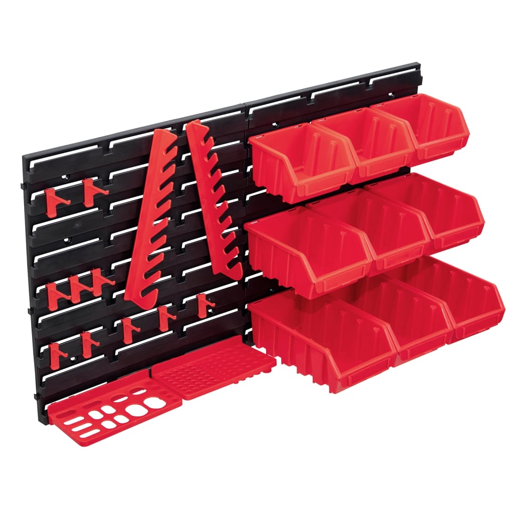 vidaXL 34-tlg. Behälter-Set für Kleinteile mit Wandplatten Rot Schwarz