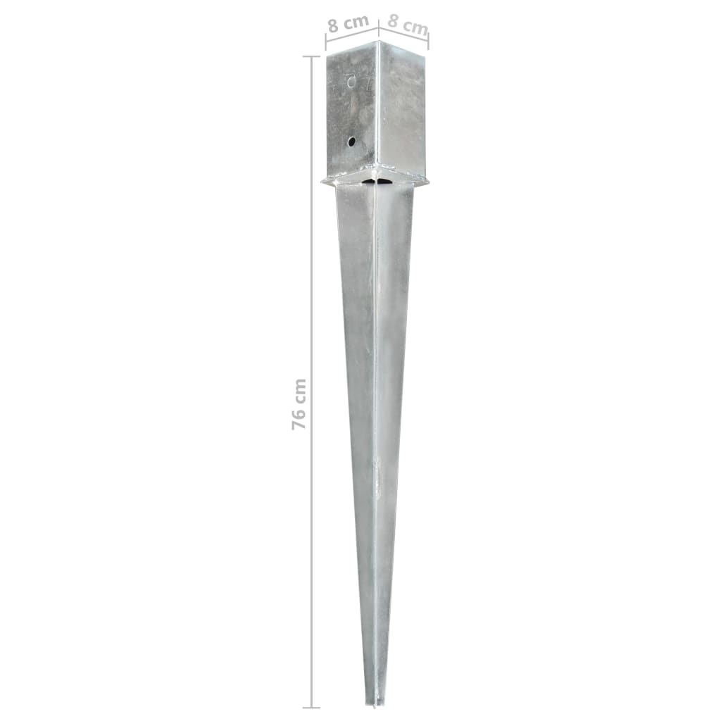 vidaXL Erdspieße 2 Stk. Silbern 8×8×76 cm Verzinkter Stahl