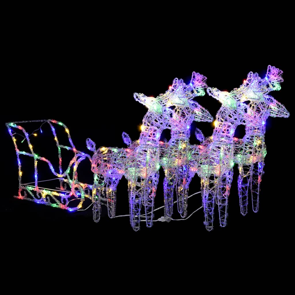 vidaXL Weihnachtsdekoration Rentiere mit Schlitten 240 LEDs Acryl