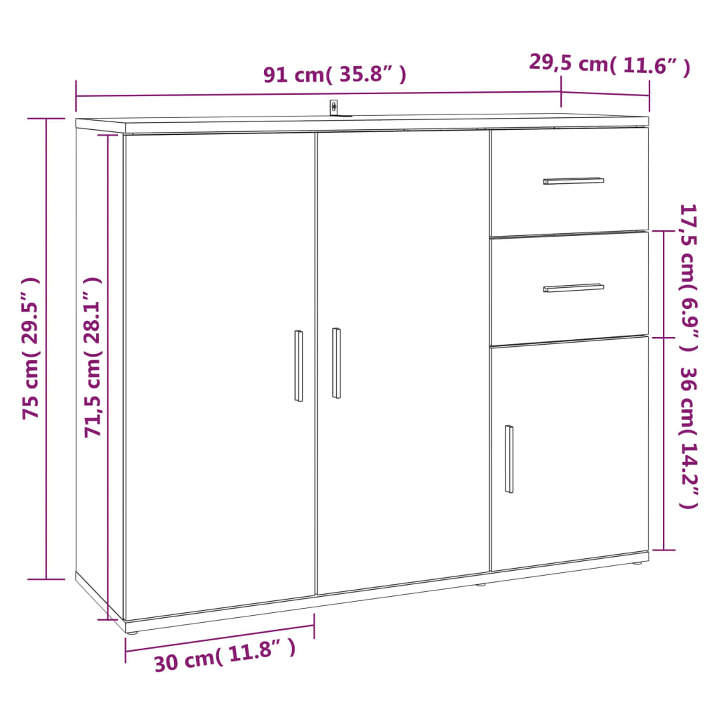 vidaXL Sideboard Sonoma-Eiche 91x29,5x75 cm Holzwerkstoff