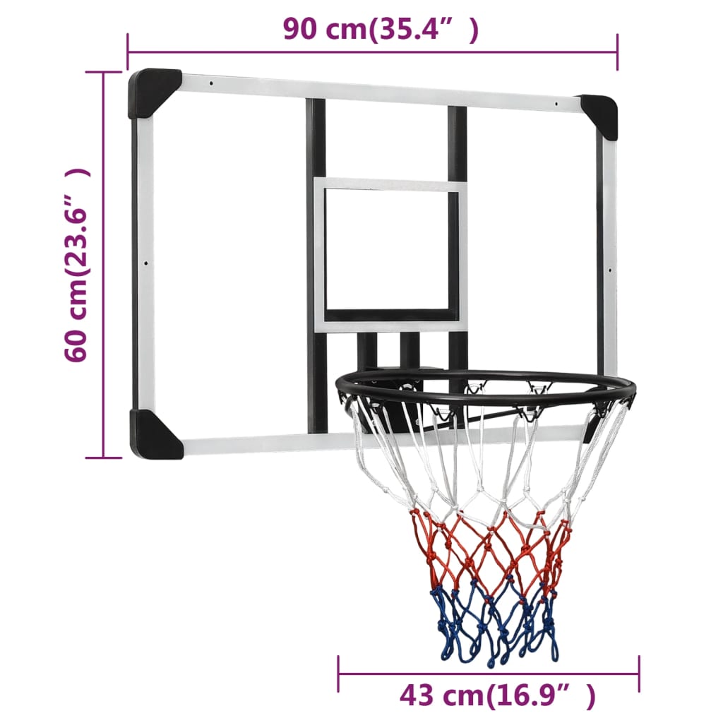 vidaXL Basketballkorb Transparent 90x60x2,5 cm Polycarbonat