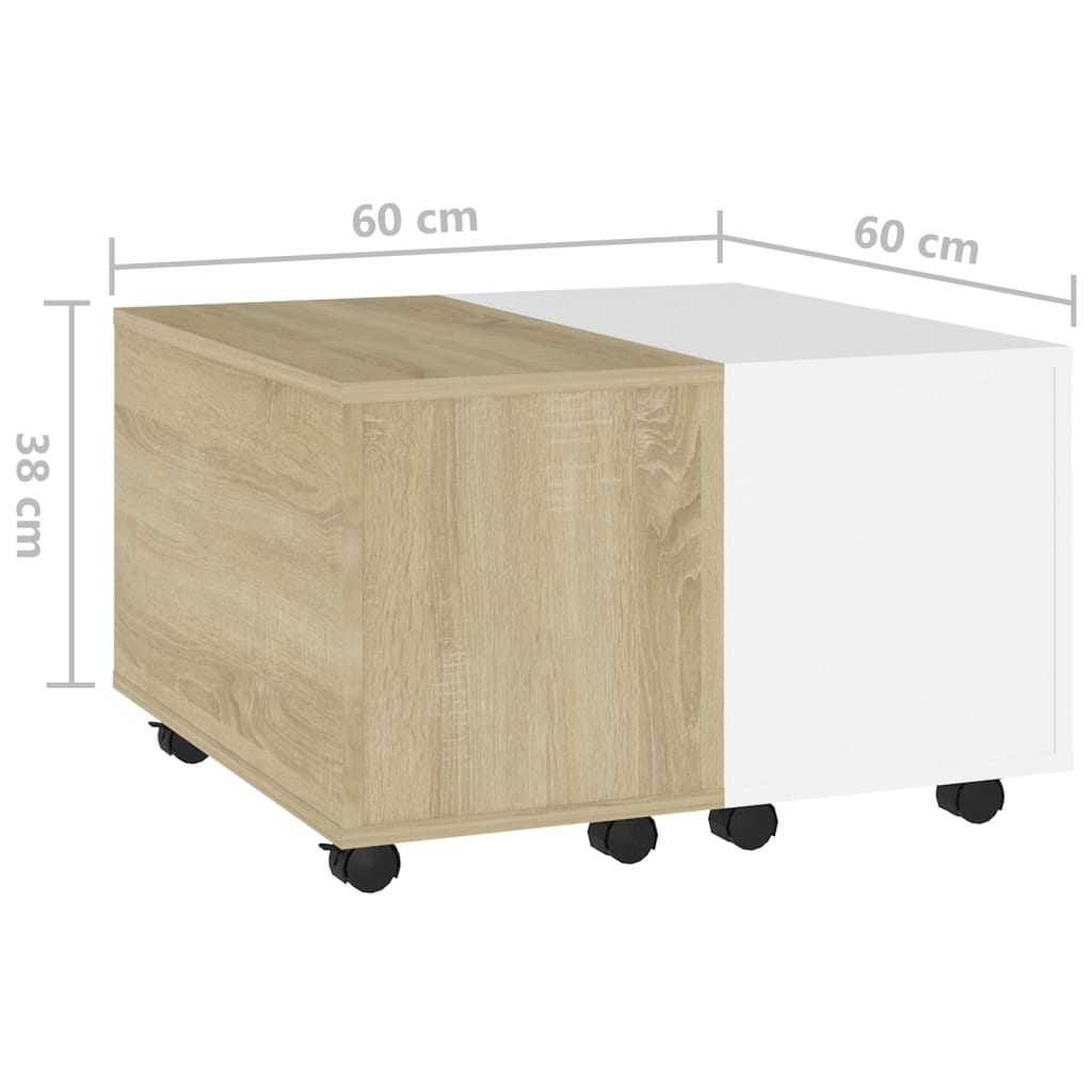 vidaXL Couchtisch Weiß und Sonoma-Eiche 60x60x38 cm Holzwerkstoff