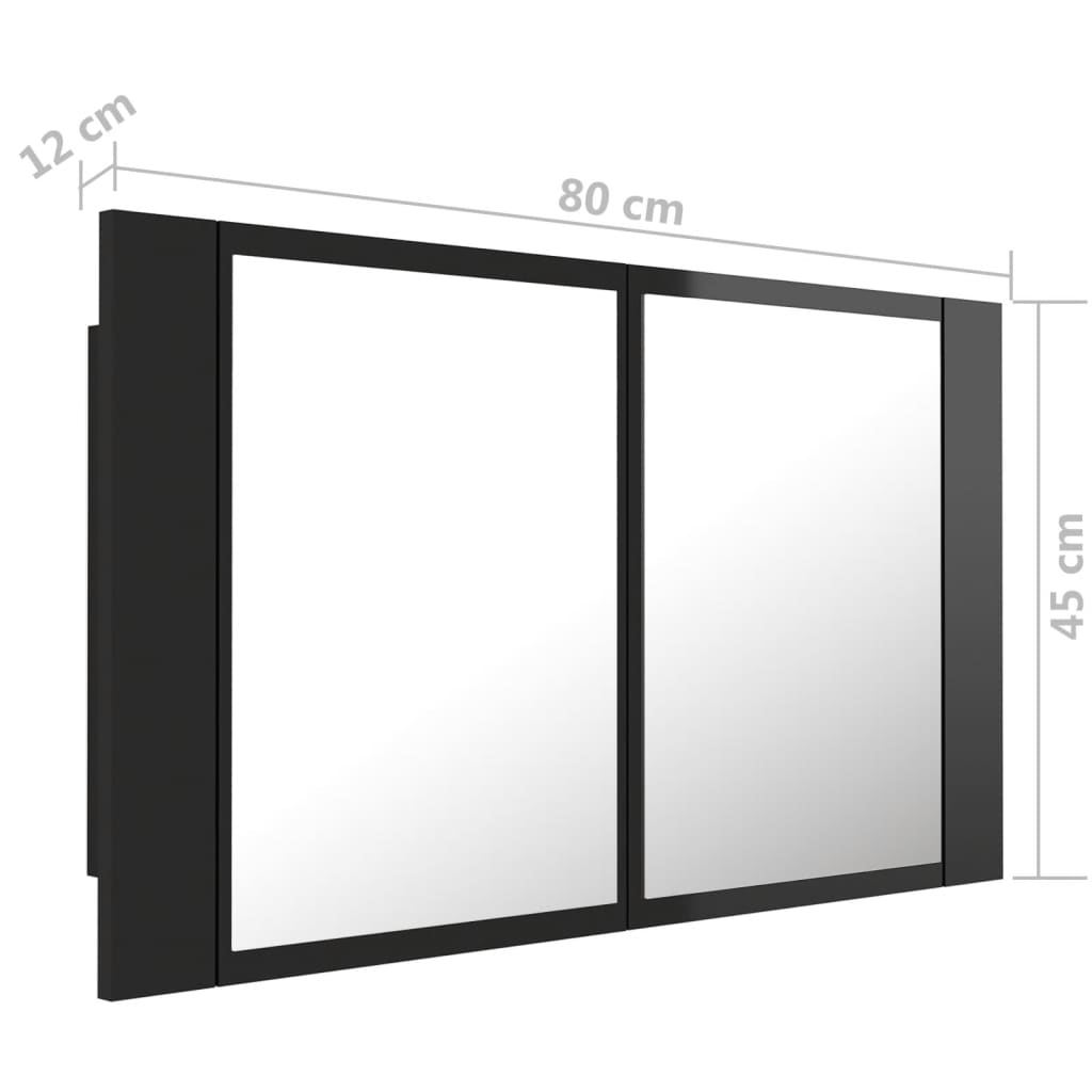 vidaXL LED-Bad-Spiegelschrank Hochglanz-Schwarz 80x12x45 cm Acryl