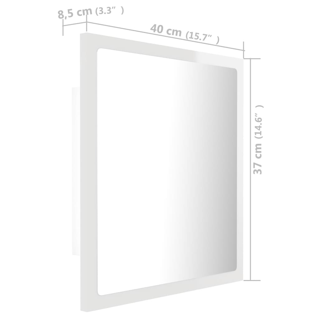 vidaXL LED-Badspiegel Hochglanz-Weiß 40x8,5x37 cm Acryl