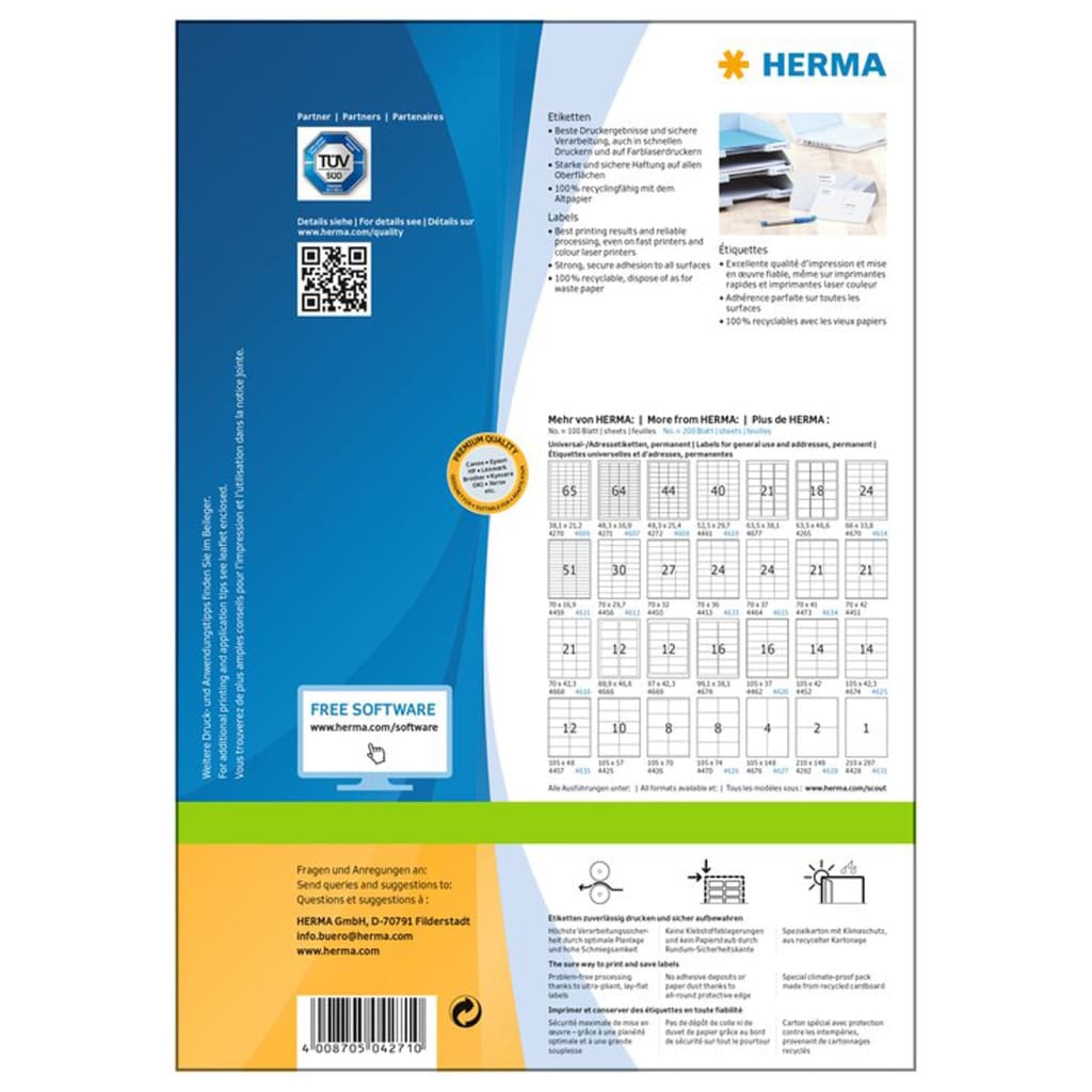 HERMA Etiketten PREMIUM Permanent Haftend A4 48,3x16,9 mm 100 Blätter