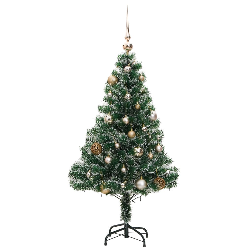 vidaXL Künstlicher Weihnachtsbaum mit Schnee & Kugeln 150 LEDs 150 cm