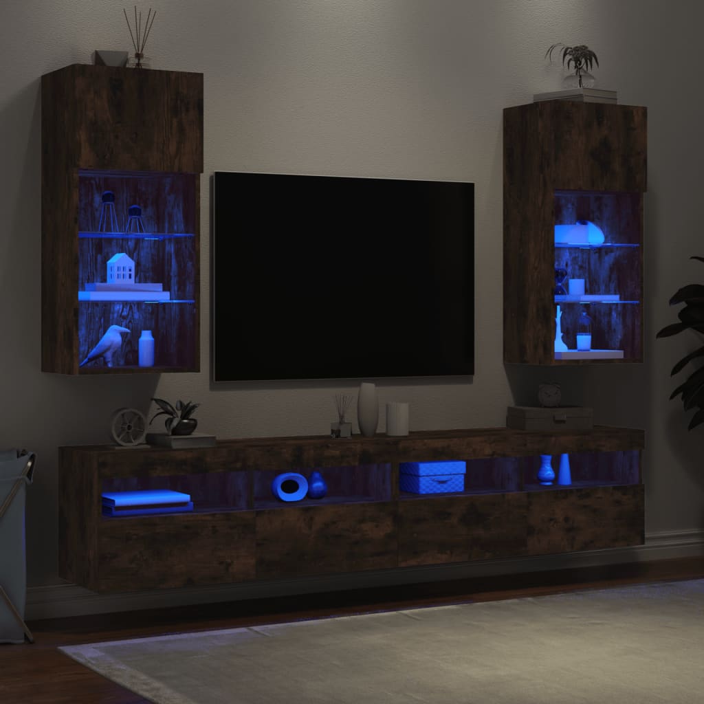 vidaXL TV-Schränke mit LED-Leuchten 2 Stk. Räuchereiche 40,5x30x90 cm
