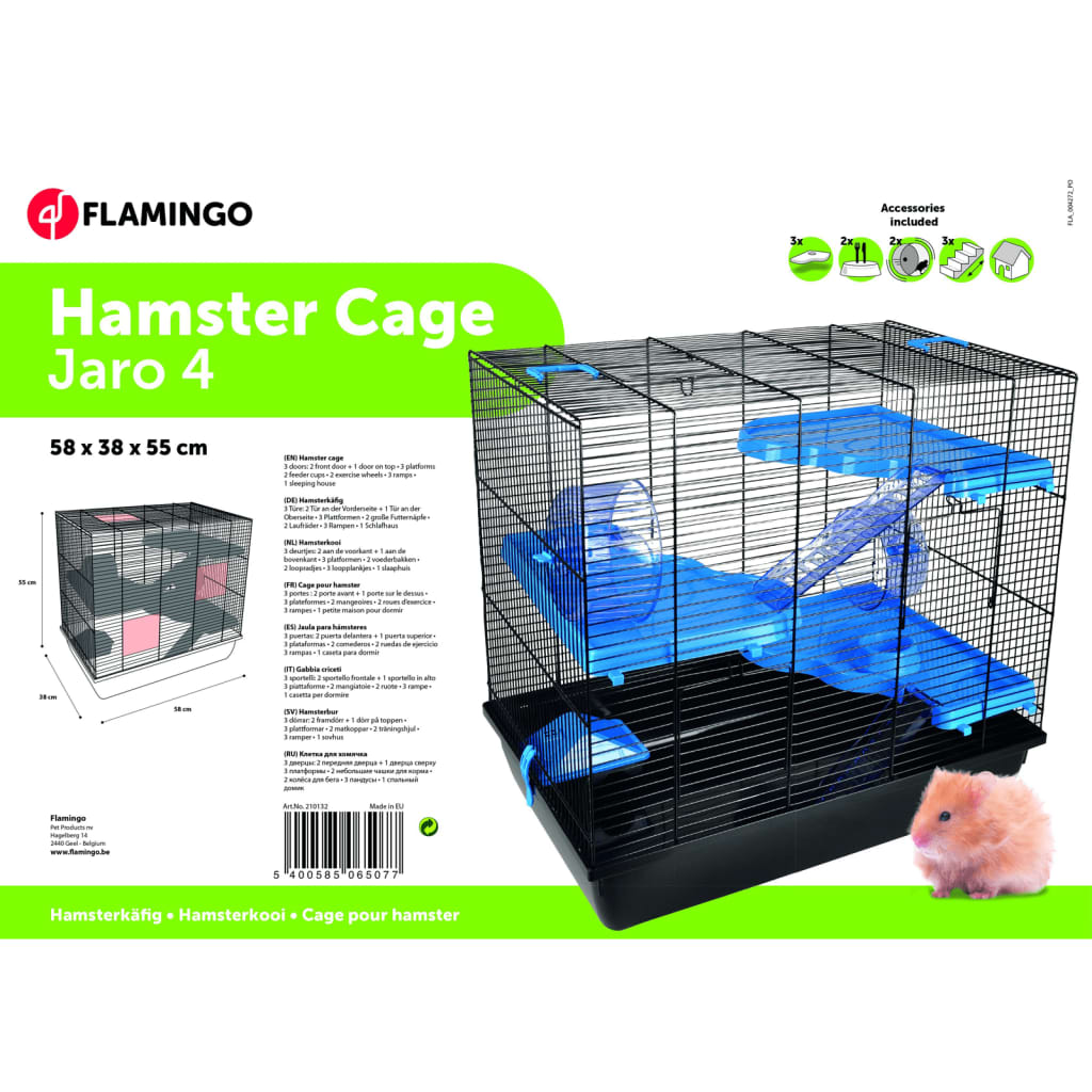 FLAMINGO Hamsterkäfig Jaro 4 58x38x55 cm Schwarz und Blau