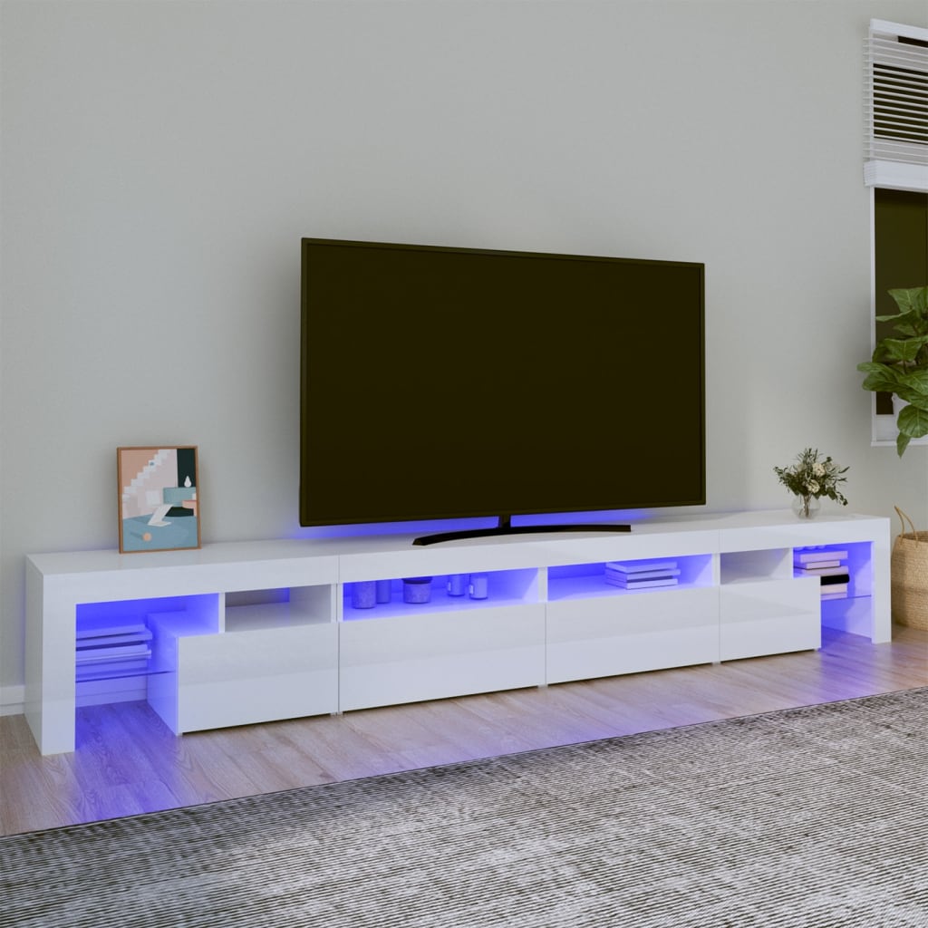 vidaXL TV-Schrank mit LED-Leuchten Hochglanz-Weiß 260x36,5x40 cm