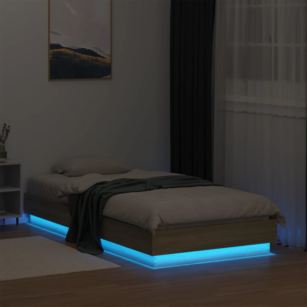 vidaXL Bettgestell mit LED Sonoma-Eiche 90x190 cm