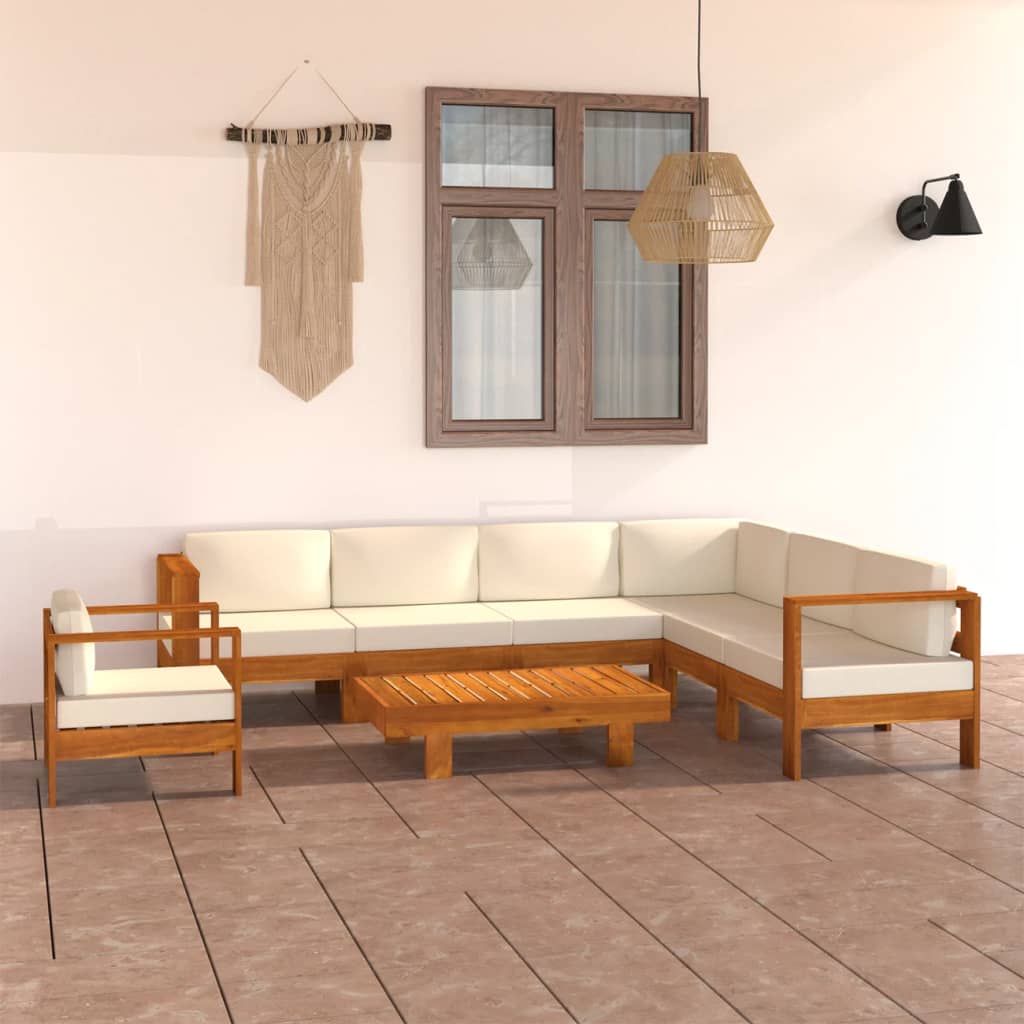 vidaXL 8-tlg. Garten-Lounge-Set mit Creme Auflagen Massivholz Akazie