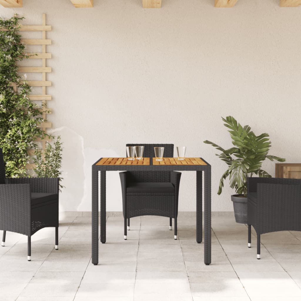 vidaXL Gartentisch mit Holzplatte Schwarz 90x90x75 cm Poly Rattan