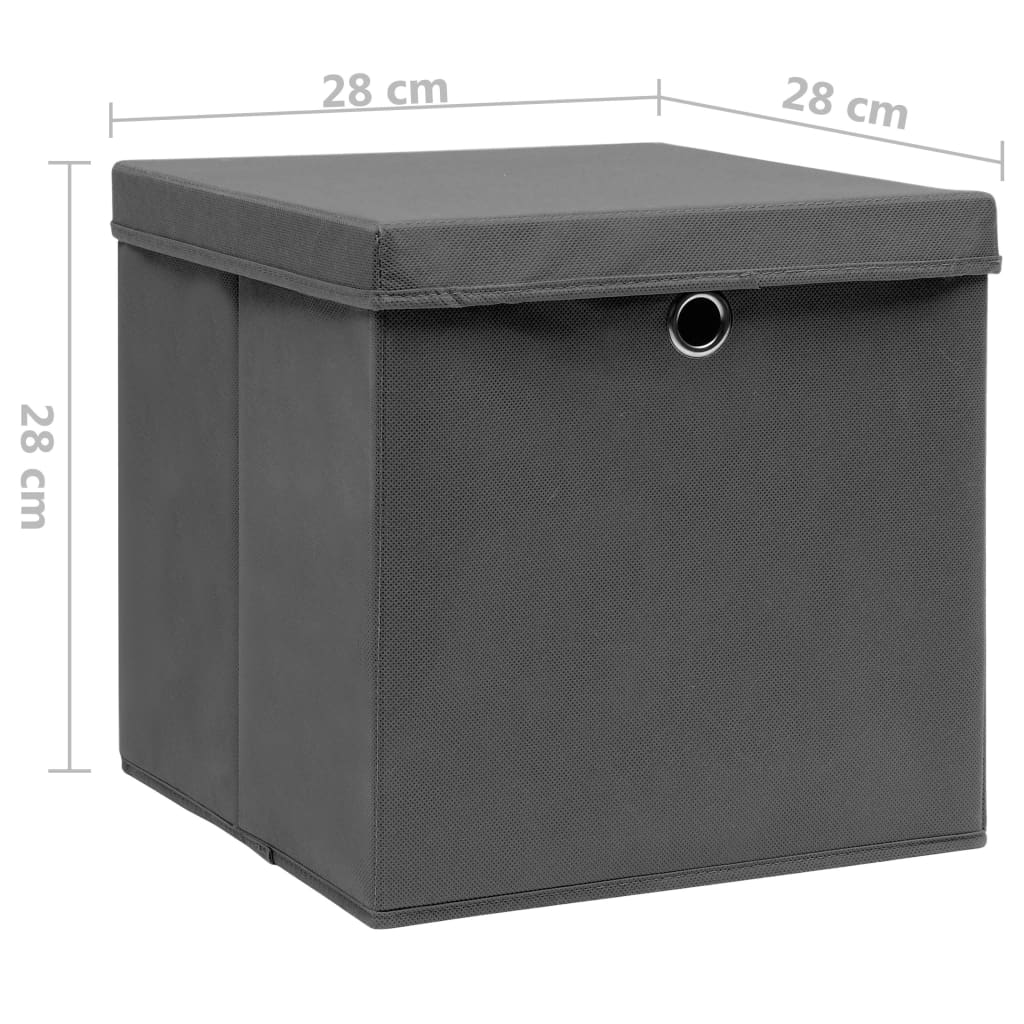 vidaXL Aufbewahrungsboxen mit Deckeln 10 Stk. 28x28x28 cm Grau