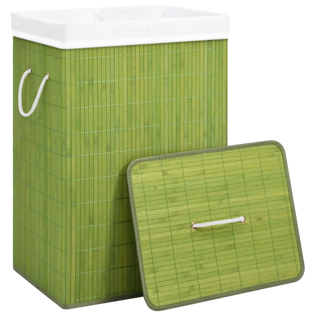 vidaXL Bambus-Wäschekorb mit 2 Fächern Grün 72 L