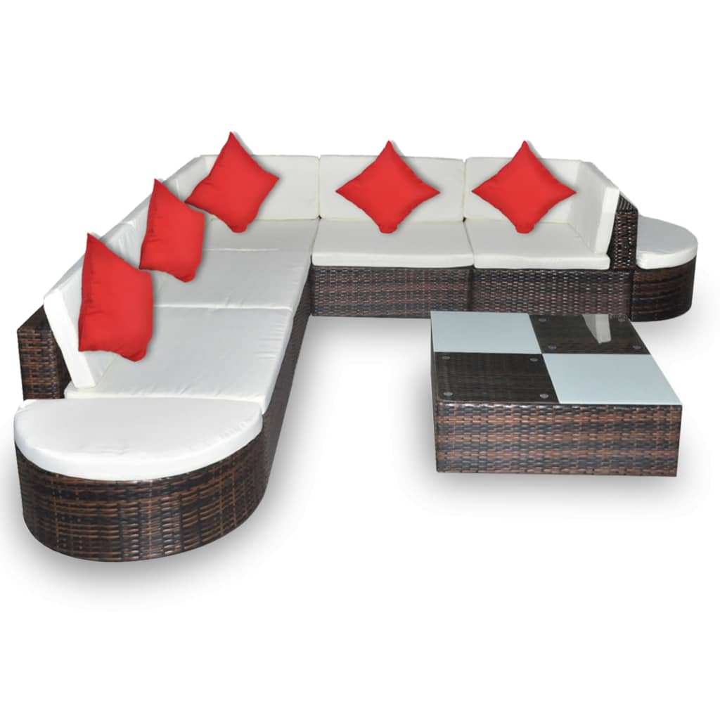vidaXL 8-tlg. Garten-Lounge-Set mit Auflagen Poly Rattan Braun