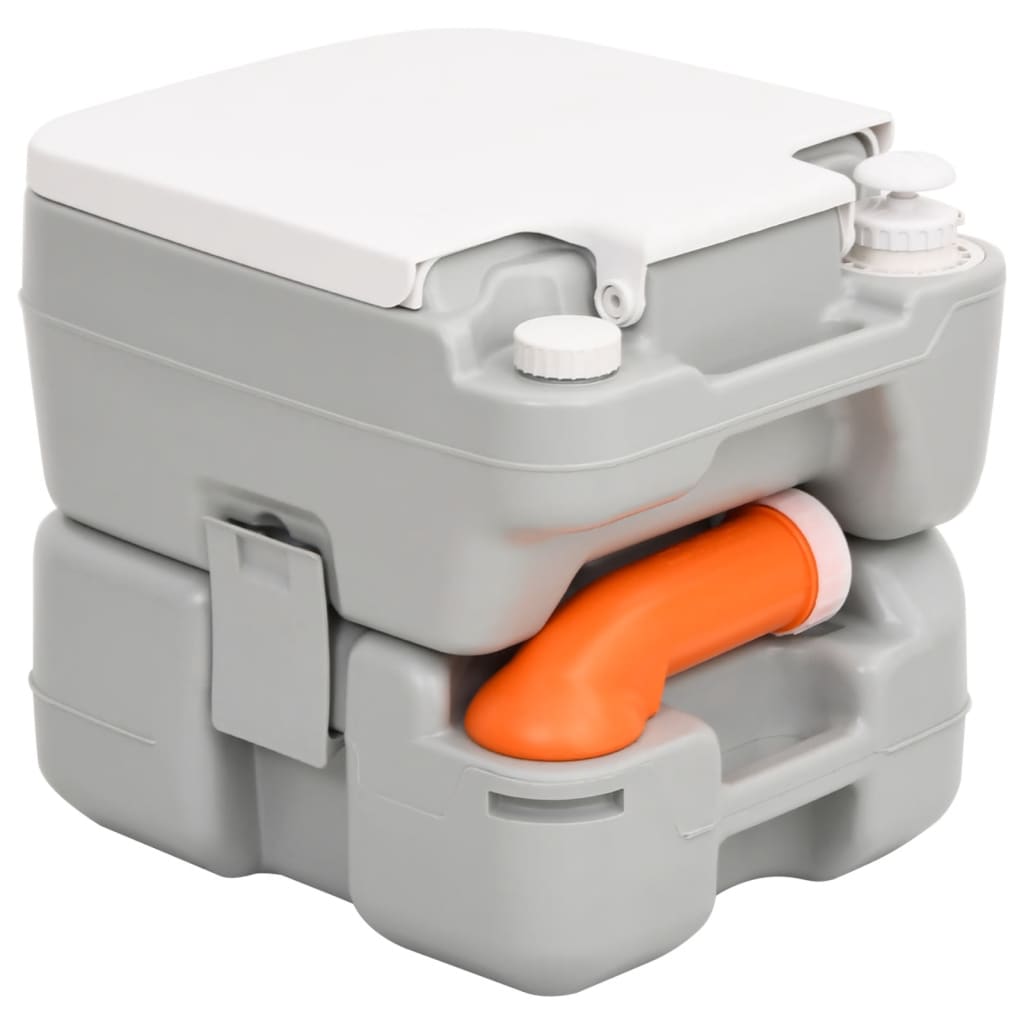 vidaXL Camping-Toilette Tragbar Grau und Weiß 15+10 L HDPE
