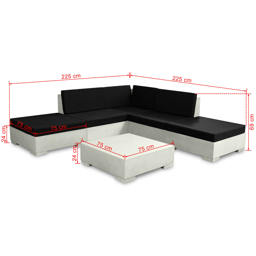 vidaXL 6-tlg. Garten-Lounge-Set mit Auflagen Beton Grau