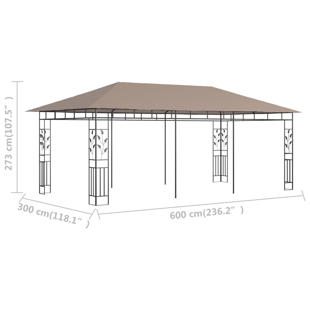 vidaXL Pavillon mit Moskitonetz 6x3x2,73 m Taupe 180 g/m²