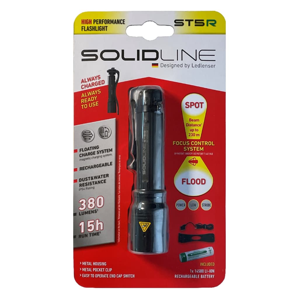 SOLIDLINE Taschenlampe Aufladbar ST5R mit Clip 380 lm